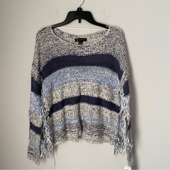 INC Women’s Crew Neck Fringe Details Knit Striped Sweater size L - Picture 1 of 3